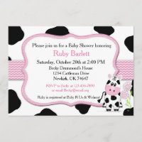 Girl Cow Baby shower Uitnodiging Chevron Print