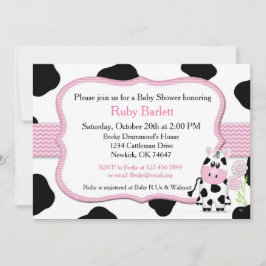 Girl Cow Baby shower Uitnodiging Chevron Print