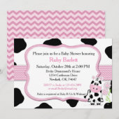 Girl Cow Baby shower Uitnodiging Chevron Print (Voorkant / Achterkant)
