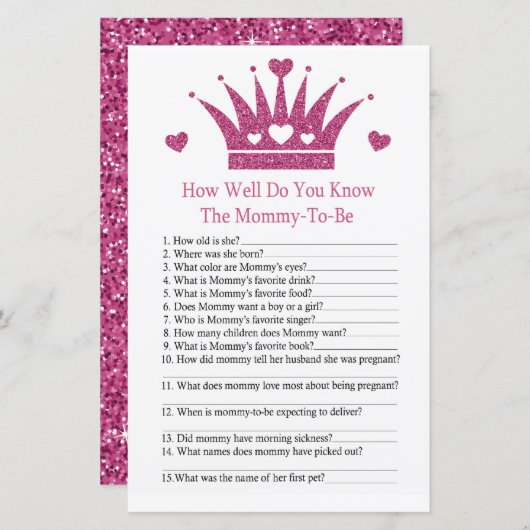 Girl Crown Hoe goed ken je het baby shower spel? (Voorkant / Achterkant)