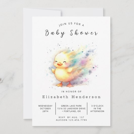 Girl Custom Duck Baby shower Kaart (Voorkant)