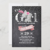 Girl Cute Elephant Rustic Chalkboard Baby shower Kaart (Voorkant)