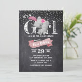 Girl Cute Elephant Rustic Chalkboard Baby shower Kaart (Staand voorkant)