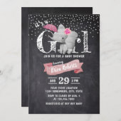 Girl Cute Elephant Rustic Chalkboard Baby shower Kaart (Voorkant / Achterkant)