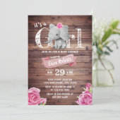 Girl Cute Elephant Rustic Floral Baby shower Kaart (Staand voorkant)