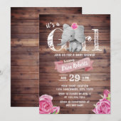 Girl Cute Elephant Rustic Floral Baby shower Kaart (Voorkant / Achterkant)