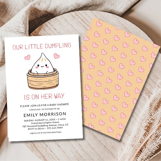 Girl Cute Little Dumpling Hearts Baby Shower Kaart