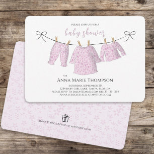 Girl Cute Pink Baby Clothesline Sweet Baby shower Kaart