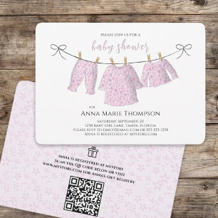 Girl Cute Pink Baby shower QR-code Cadeauregister Kaart