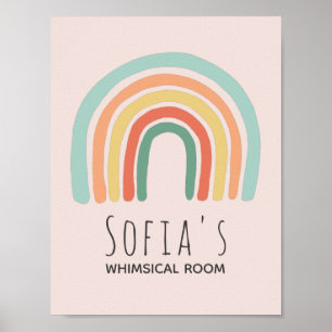 Girl Cute Pink Boho Rainbow Baby Nursery Poster