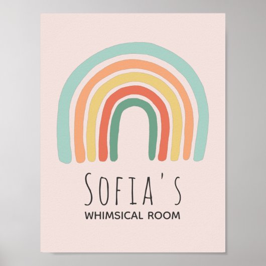 Girl Cute Pink Boho Rainbow Baby Nursery Poster (Voorkant)