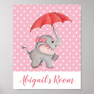 Girl Cute Pink Elephant Polka Dot Kind Room Poster