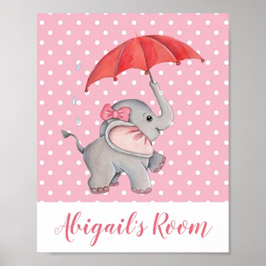 Girl Cute Pink Elephant Polka Dot Kind Room Poster (Voorkant)