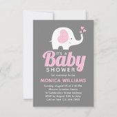 Girl Cute Pink Grey Elephant Baby shower Kaart (Voorkant)