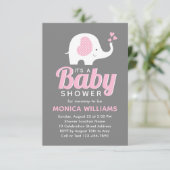 Girl Cute Pink Grey Elephant Baby shower Kaart (Staand voorkant)