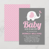 Girl Cute Pink Grey Elephant Baby shower Kaart (Voorkant / Achterkant)