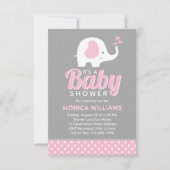 Girl - Cute Pink Grey Elephant Baby shower Kaart (Voorkant)