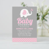 Girl - Cute Pink Grey Elephant Baby shower Kaart (Staand voorkant)