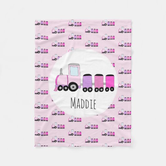 Girl Cute Pink Train met naam Kinder Fleece Deken (Voorkant)