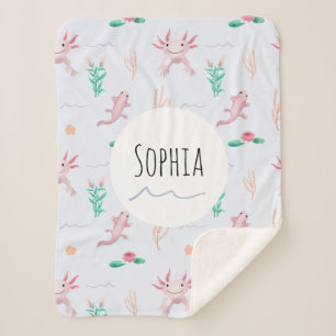 Girl Cute Quirky Pink Axolotl River Pattern Kinder Sherpa Deken