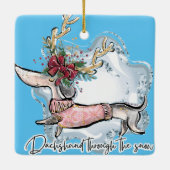 Girl Dachshund door de sneeuw Keramisch Ornament (Achterkant)