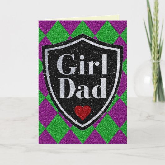 Girl Dad Vaderdag Glitter Kaart (Voorkant)