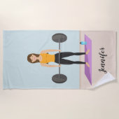 Girl Deadlift Barbell & Custom Name Fitness Strandlaken (Voorkant)