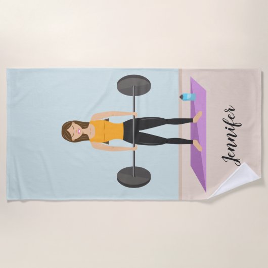 Girl Deadlift Barbell & Custom Name Fitness Strandlaken (Voorkant)
