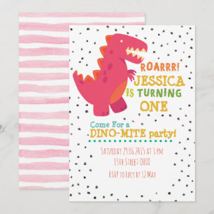 Girl Dino Birthday Party Invite Kaart