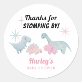 Girl Dinosaur Baby shower Favor Ronde Sticker