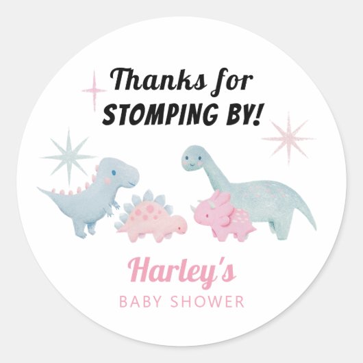 Girl Dinosaur Baby shower Favor Ronde Sticker (Voorkant)