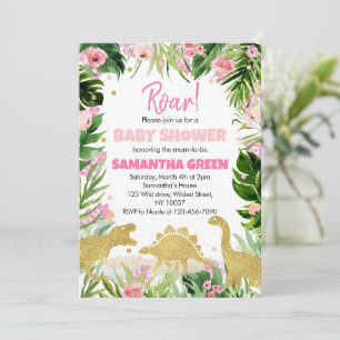Girl Dinosaur Baby shower Invitation Kaart