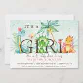Girl Dinosaur Baby shower Invitation Kaart (Voorkant)