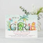 Girl Dinosaur Baby shower Invitation Kaart (Staand voorkant)