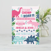 Girl Dinosaur Baby shower Invite Kaart (Staand voorkant)