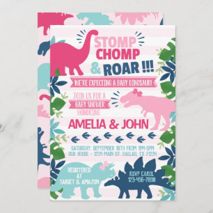 Girl Dinosaur Baby shower Invite Kaart