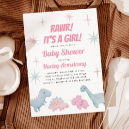 Girl Dinosaur Baby shower Kaart