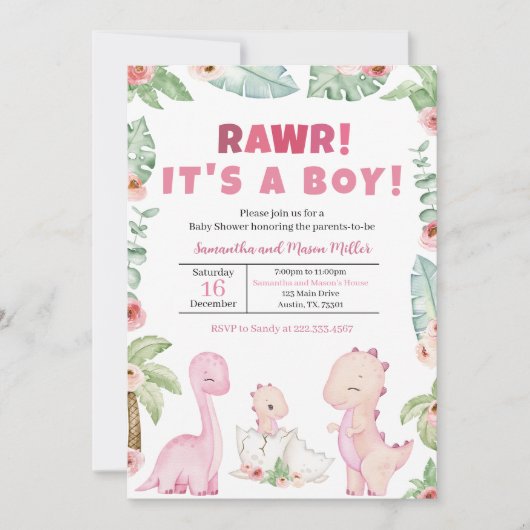 Girl Dinosaur Baby shower Kaart (Voorkant)
