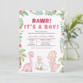 Girl Dinosaur Baby shower Kaart (Staand voorkant)