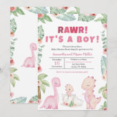 Girl Dinosaur Baby shower Kaart (Voorkant / Achterkant)
