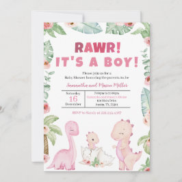 Girl Dinosaur Baby shower Kaart