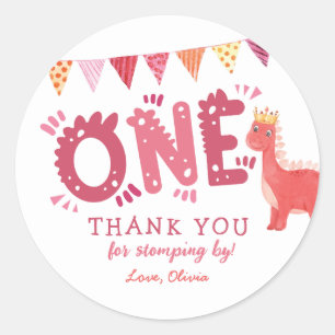 Girl Dinosaur Birthday Bedankt Ronde Sticker