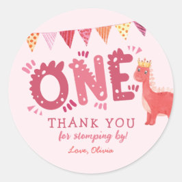 Girl Dinosaur Birthday Bedankt Ronde Sticker