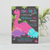 Girl Dinosaur Birthday Invitation / Dino Party Kaart (Staand voorkant)