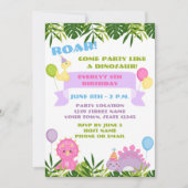 Girl Dinosaur Birthday Invitation Kaart (Voorkant)