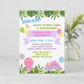 Girl Dinosaur Birthday Invitation Kaart (Staand voorkant)
