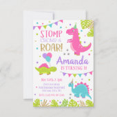 Girl Dinosaur Birthday Invitation Kaart (Voorkant)