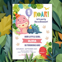 Girl Dinosaur Birthday Invitation