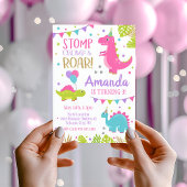 Girl Dinosaur Birthday Invitation Kaart