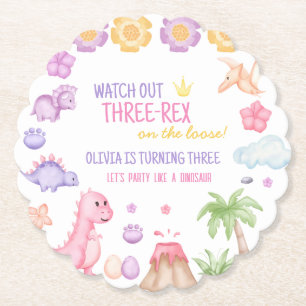 Girl Dinosaur Birthday Kartonnen Onderzetters